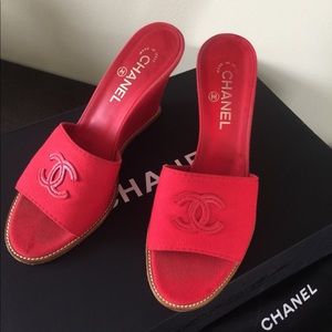 Authentic Chanel canvas slides